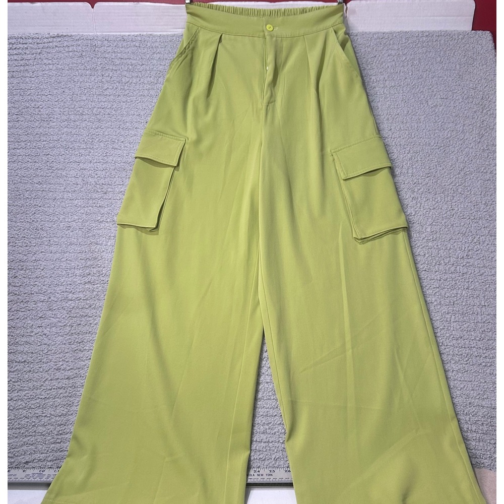 Papermoon Cargo Pants Ultra Wide Leg Small Lime Green Boho Flowy Summer Gorpcore